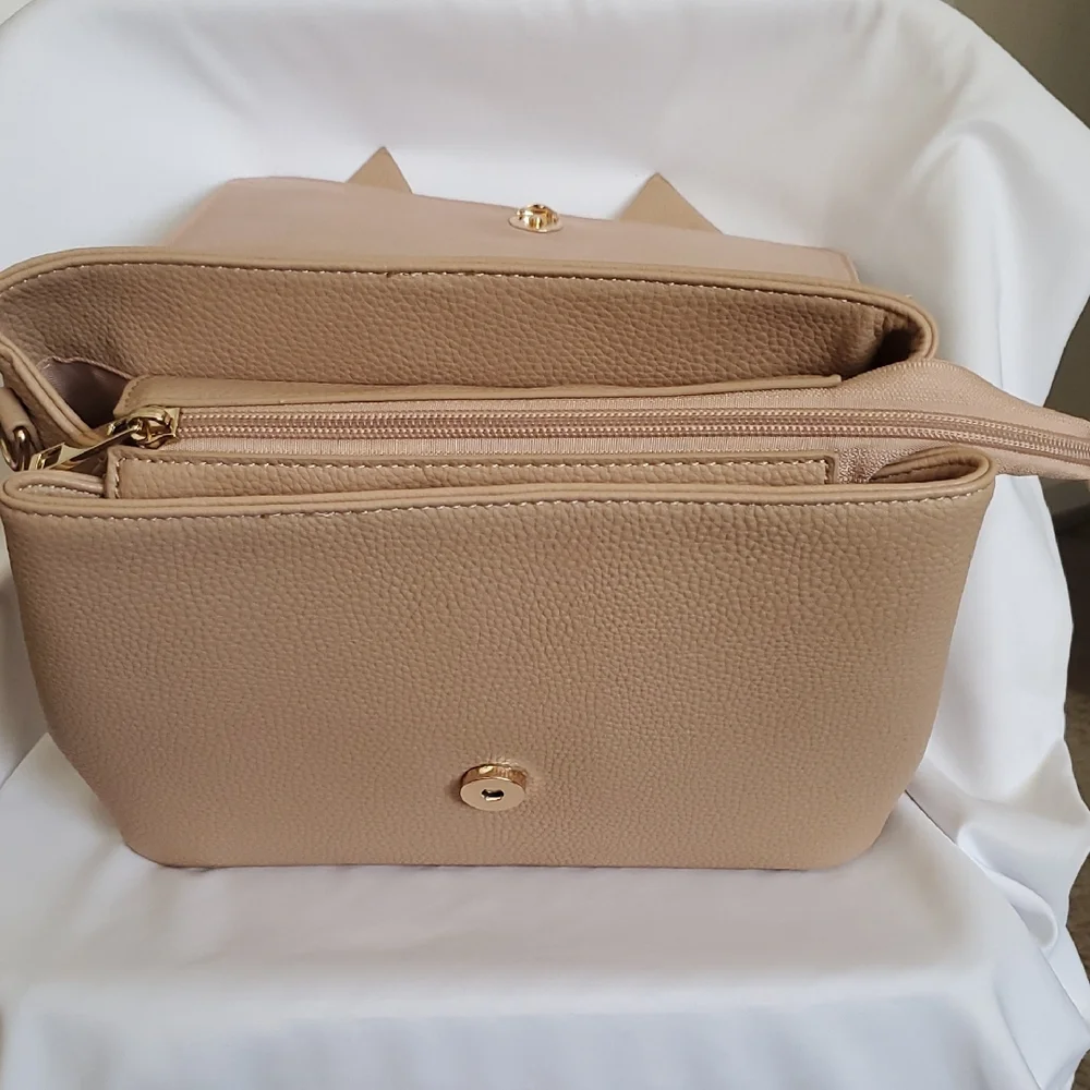 Neutral Beige Bow-Appliqué Top Handle Satchel - Picture 5 of 12